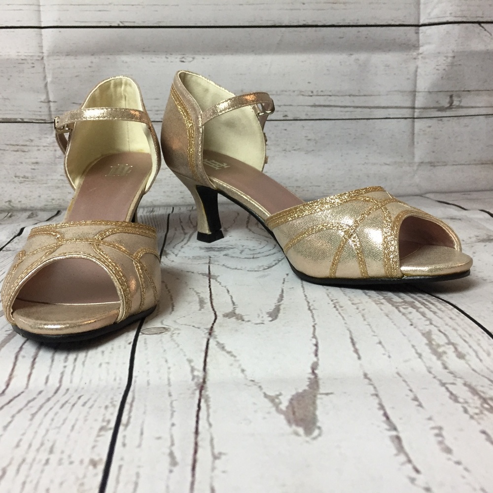 Gold Platform Strap Open Toe High Heel New
